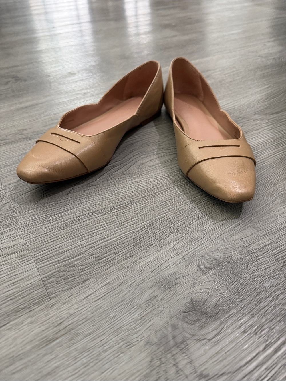 Nordstrom Tan  Leather Pointed-Toe Ballet Flats EUC Sz 6.5